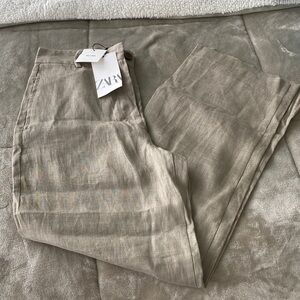 Zara 100% Linen Wide Leg Pants Size S